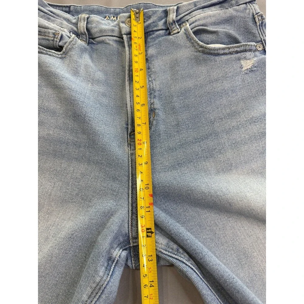 American Eagle Mid Rise Straight Jeans Light Wash Stretch Distressed 8 Regular